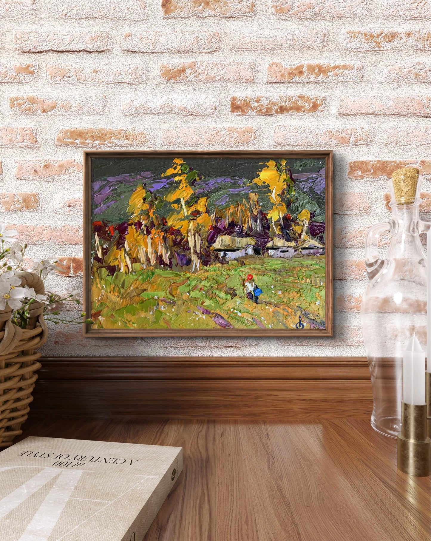 Oil painting It was raining by Oksana Ivanyuk in brown frame