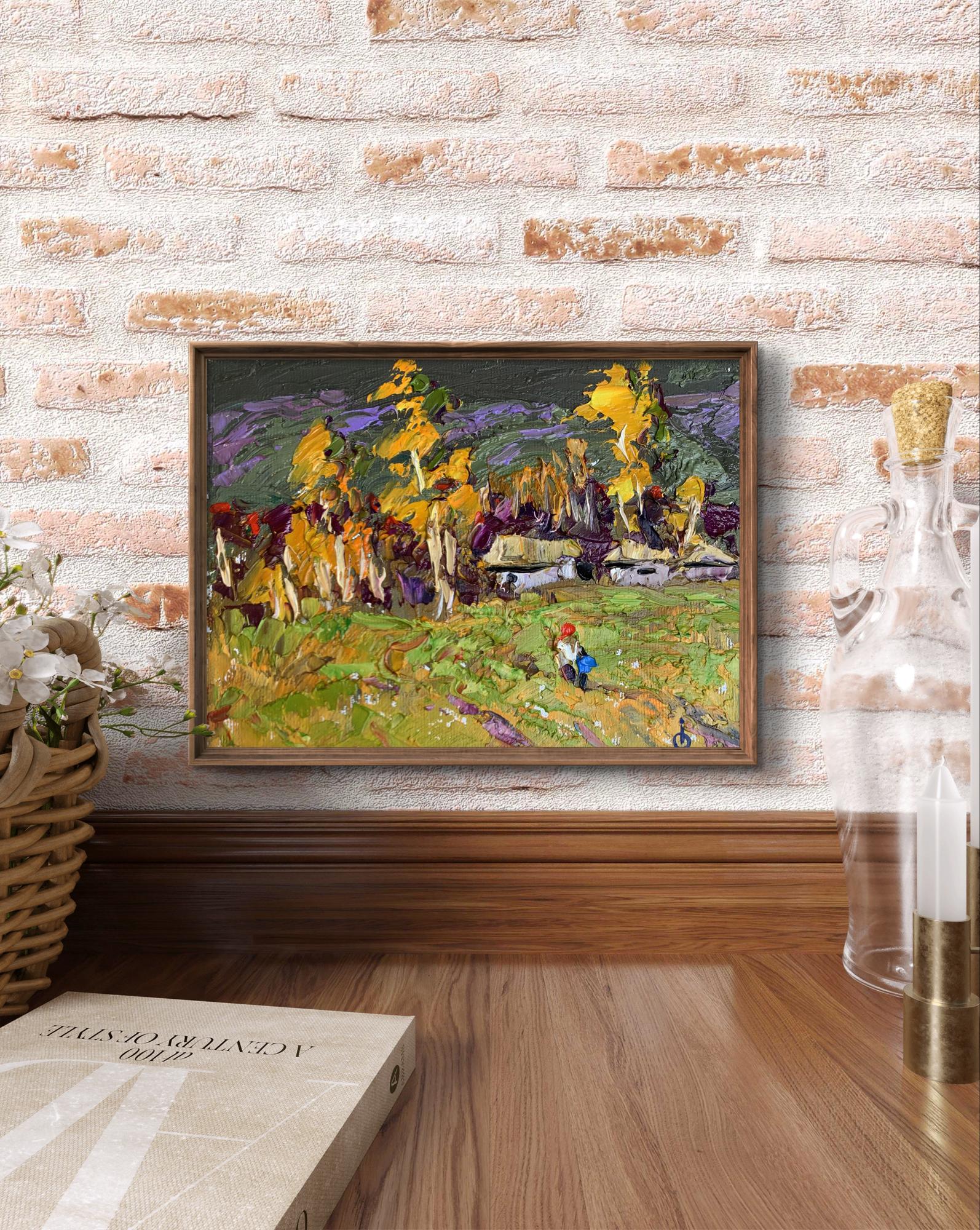 Oil painting It was raining by Oksana Ivanyuk in brown frame