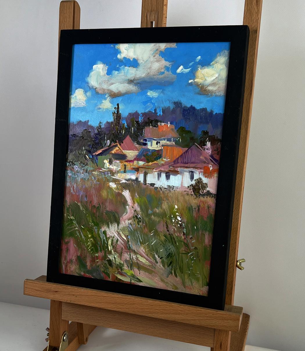 Oil painting The path to the house by Yuriy Suprunchuk in black frame