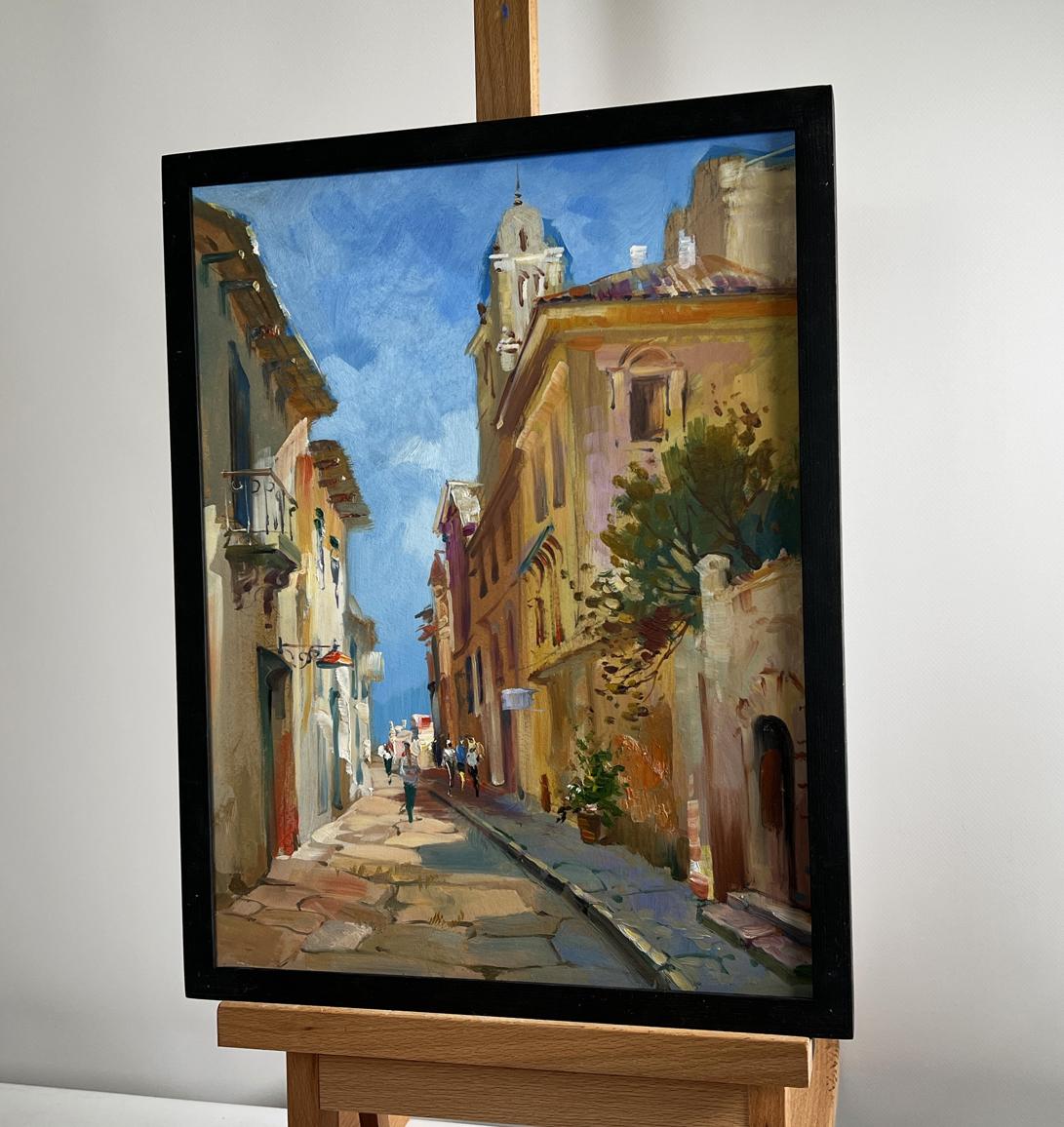 Oil painting Old alley of the city by Yuriy Suprunchuk in black frame