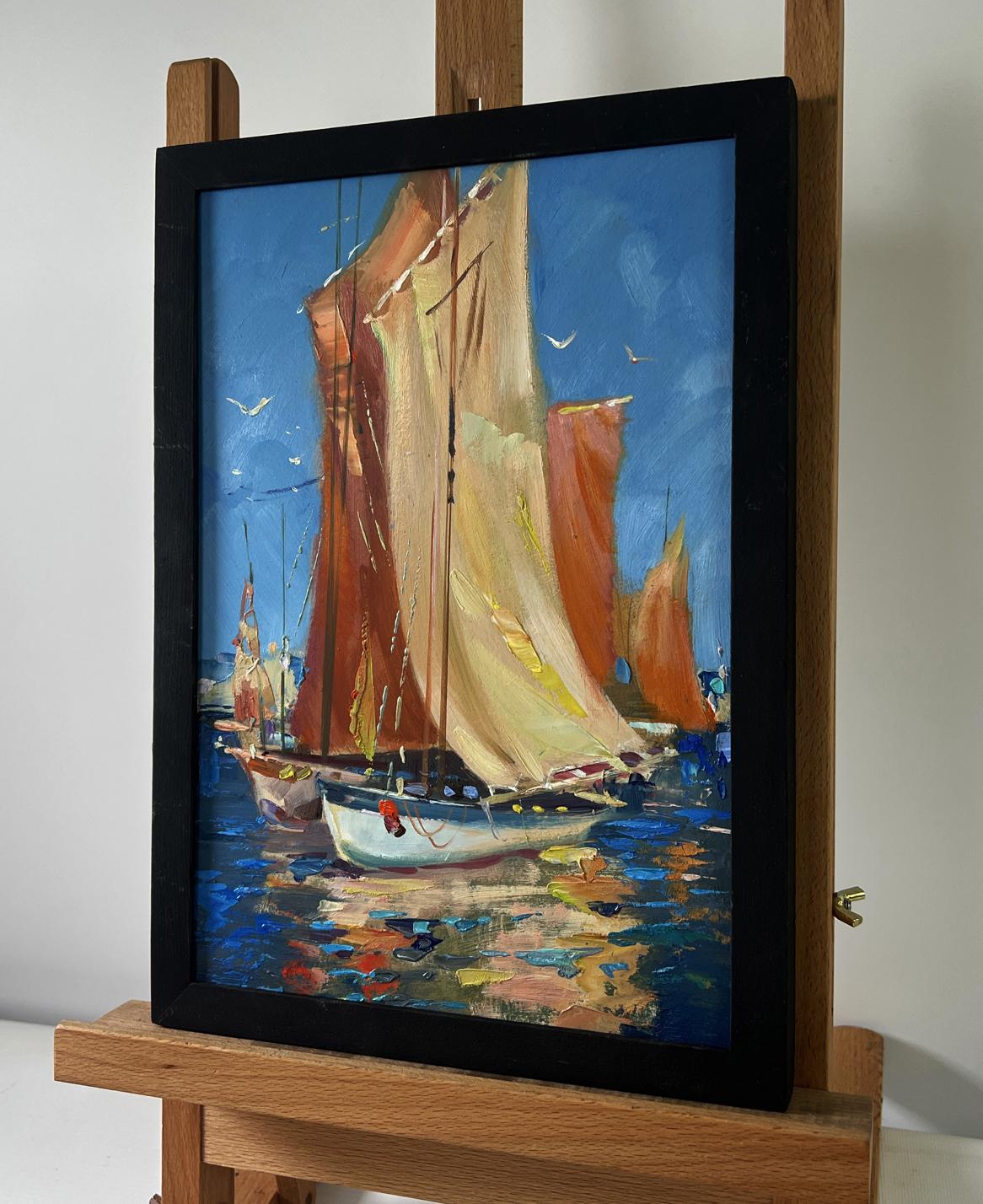 Framed oil painting Sail full of wind by Yuriy Suprunchuk, vibrant sailboats