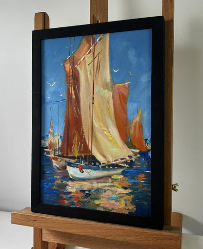 Framed oil painting Sail full of wind by Yuriy Suprunchuk, vibrant sailboats