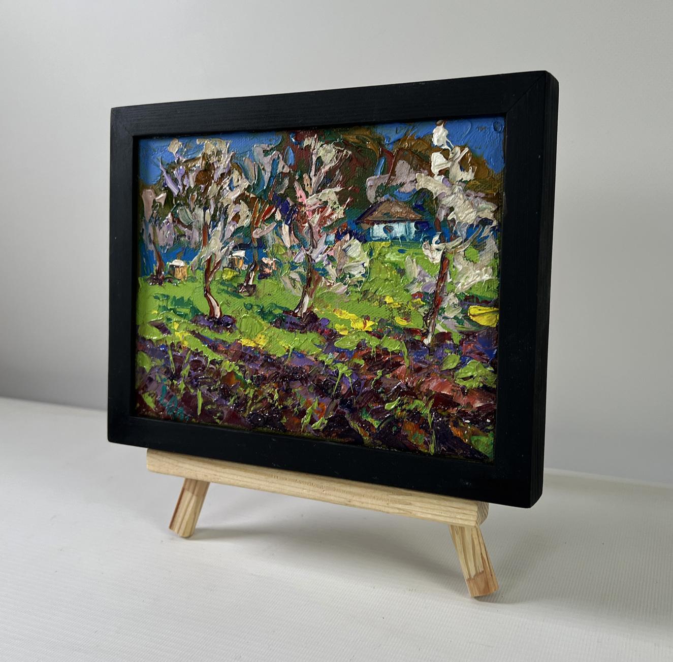 Oil painting Spring awakens in light by Oleksiy Ivanyuk in black frame