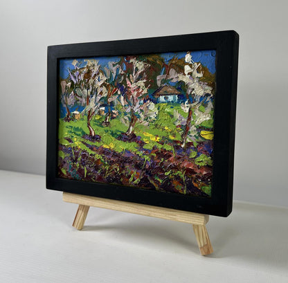 Oil painting Spring awakens in light by Oleksiy Ivanyuk in black frame