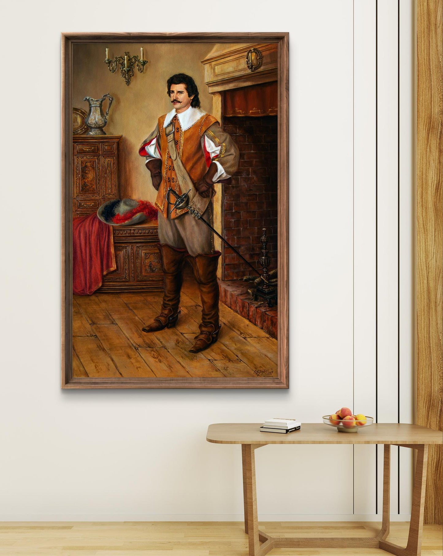 Framed oil painting I will carry out my plan by Valeriy Bulat in 17th-century attire