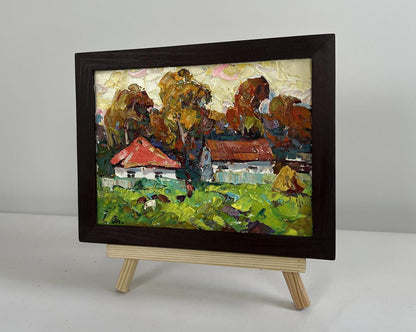 Oil painting Autumn yellow sunset by Oleksiy Ivanyuk rustic village scene