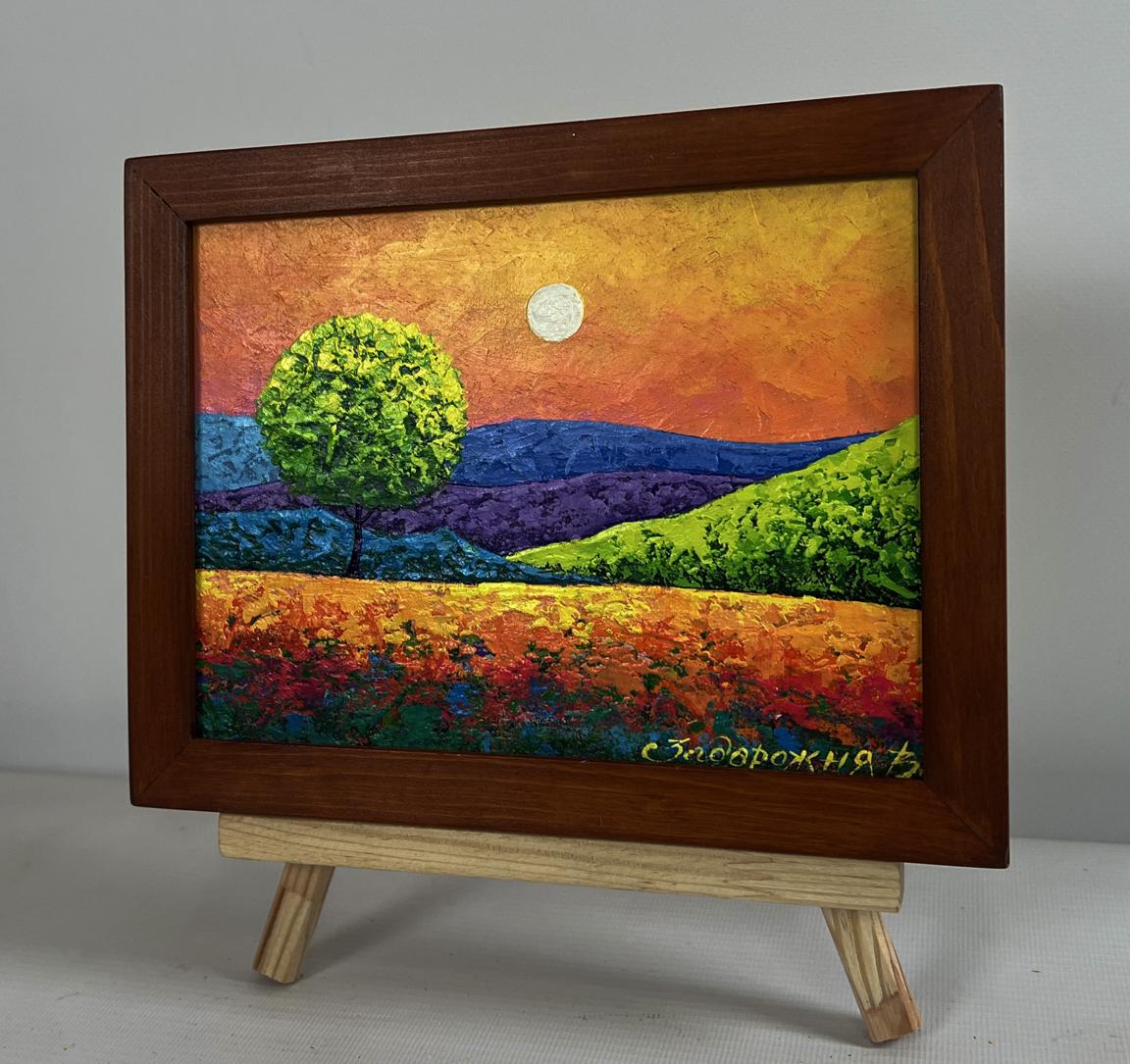 Oil painting Romantic flaming evening V. Zadorozhnya in wooden frame