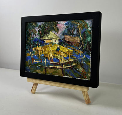 Oil painting Village Evening Tranquility by Oleksiy Ivanyuk in black frame
