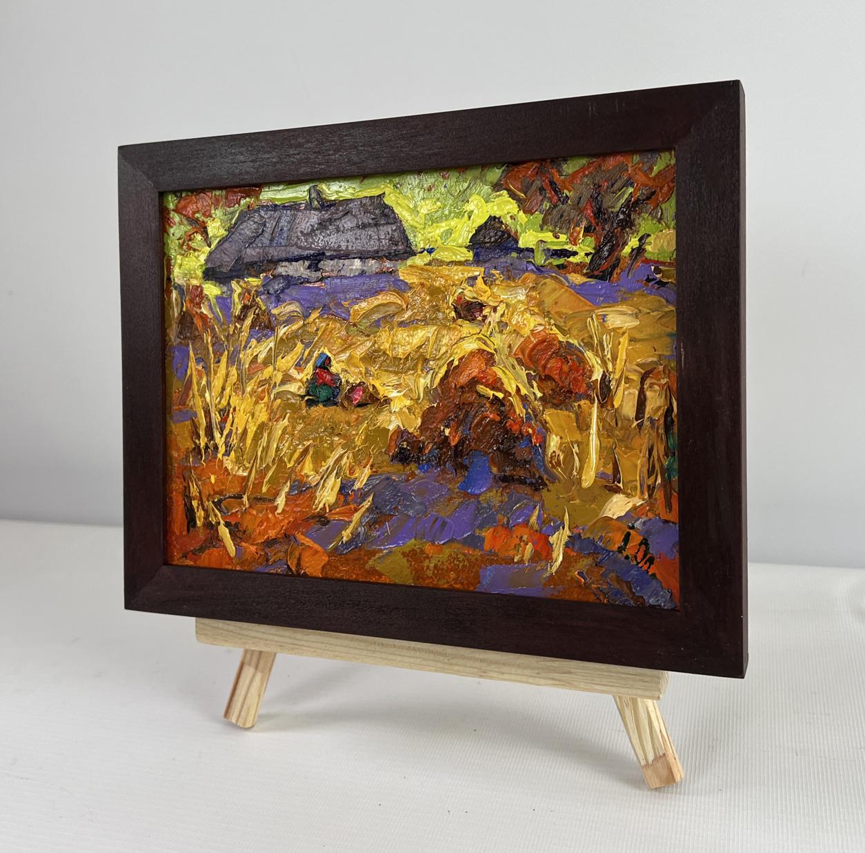 Oil painting After the Harvest Peace by Oleksiy Ivanyuk in wooden frame