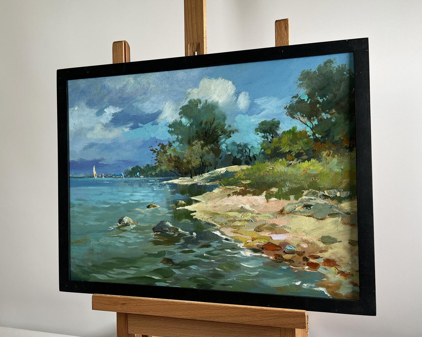 Framed oil painting Summer day by the shore by Yuriy Suprunchuk