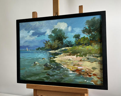 Framed oil painting Summer day by the shore by Yuriy Suprunchuk