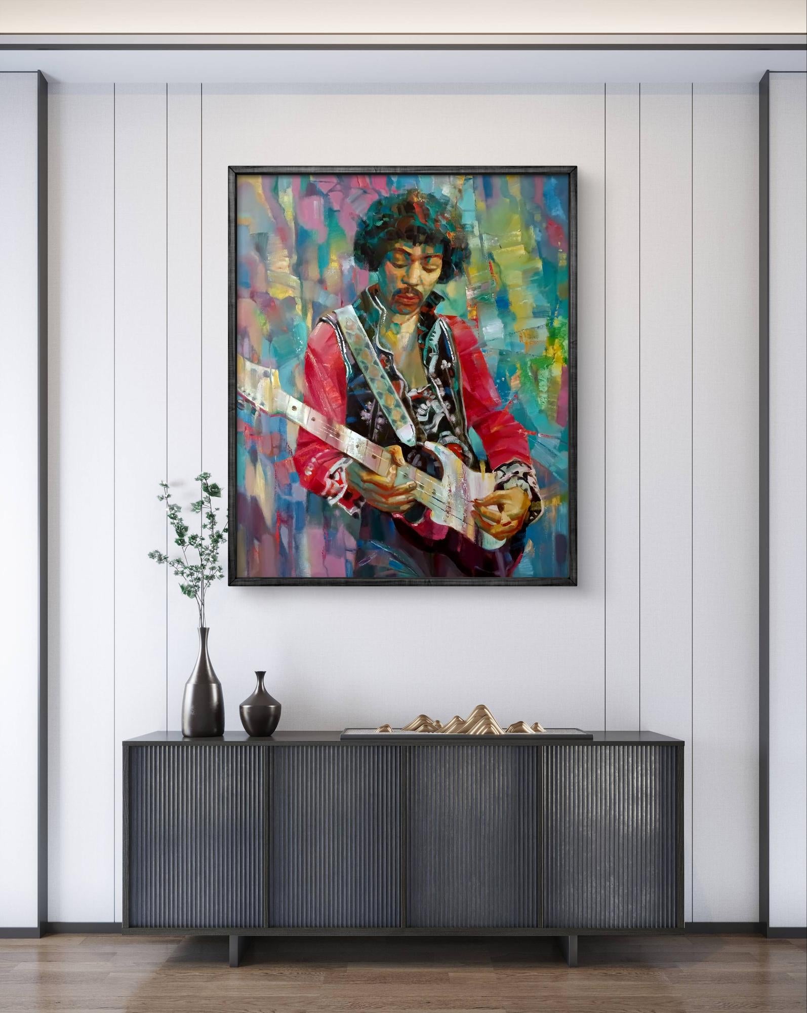 Vibrant abstract oil painting of Jimi Hendrix by Anatoly Tarabanov