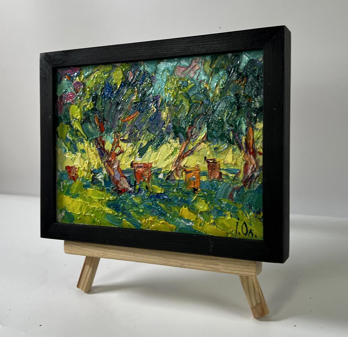Oil painting In the shade of the trees by Oleksiy Ivanyuk in black frame