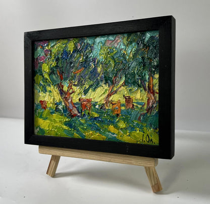 Oil painting In the shade of the trees by Oleksiy Ivanyuk in black frame