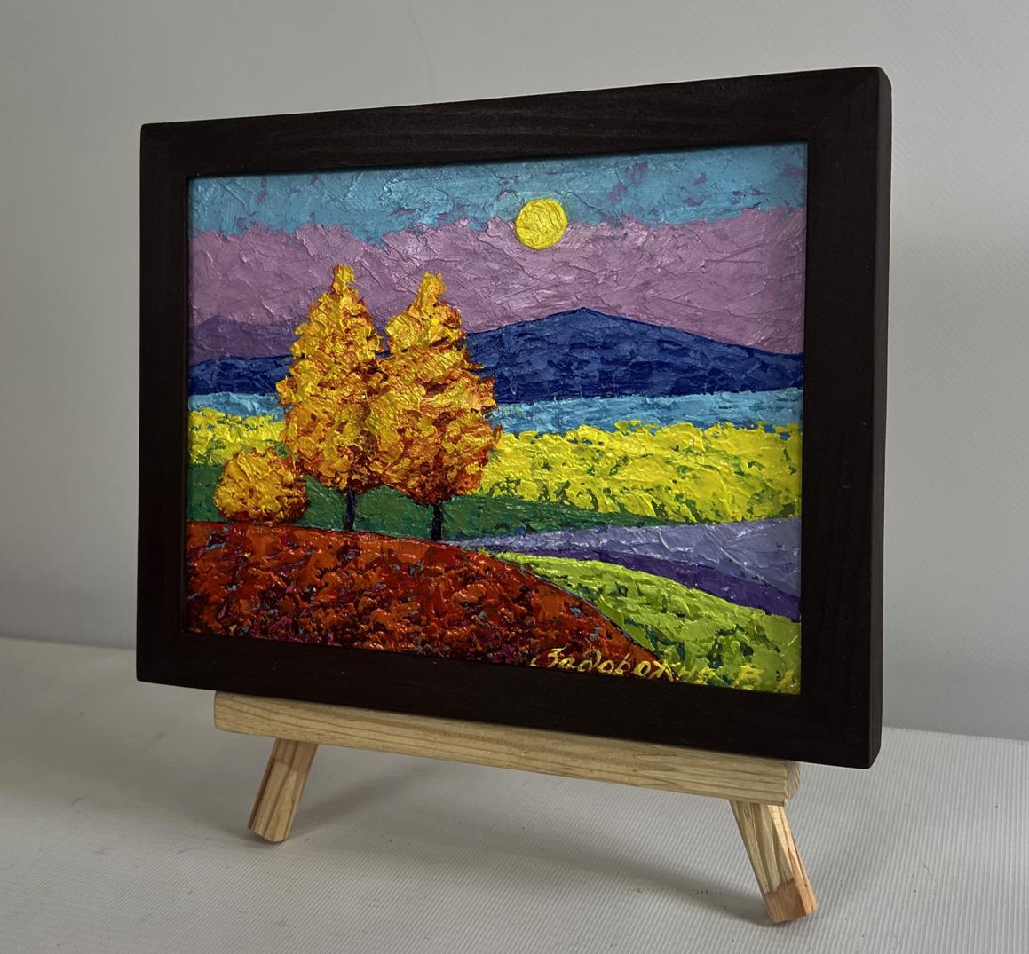 Oil painting Walking through autumn meadows V. Zadorozhnya in wooden frame
