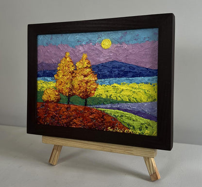 Oil painting Walking through autumn meadows V. Zadorozhnya in wooden frame