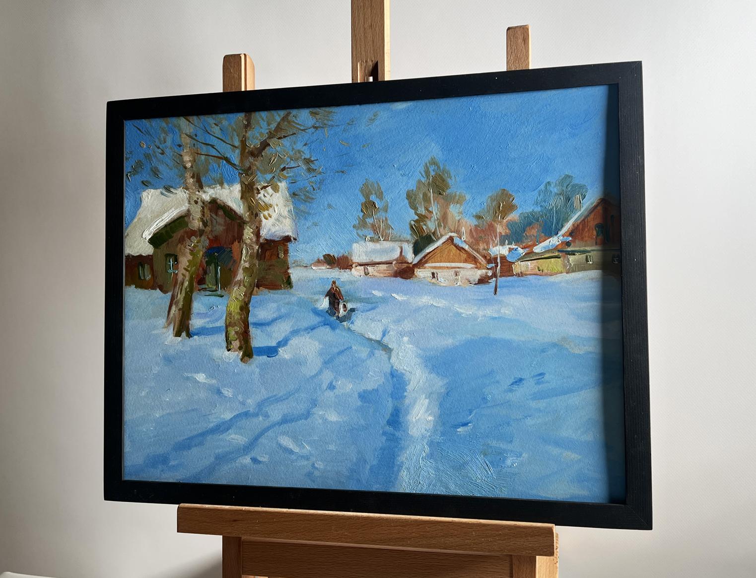 Framed oil painting Quiet Village in Winter by Yuriy Suprunchuk