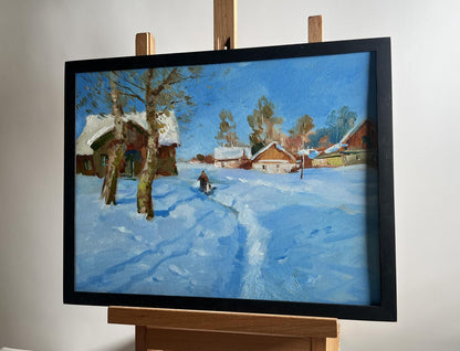 Framed oil painting Quiet Village in Winter by Yuriy Suprunchuk