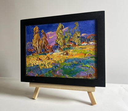 Oil painting Blue sky over the fields by Oksana Ivanyuk in black frame