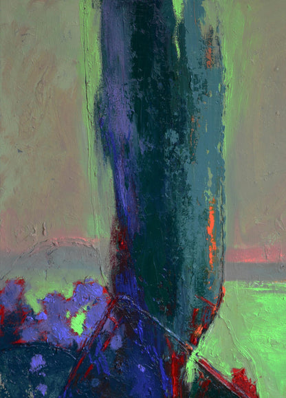 Oil painting Evening at the Sea by Natalia Korf-Ivaniuk, abstract blue-purple vertical form