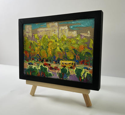 Oil painting Morning city by Oleksiy Ivanyuk in black frame