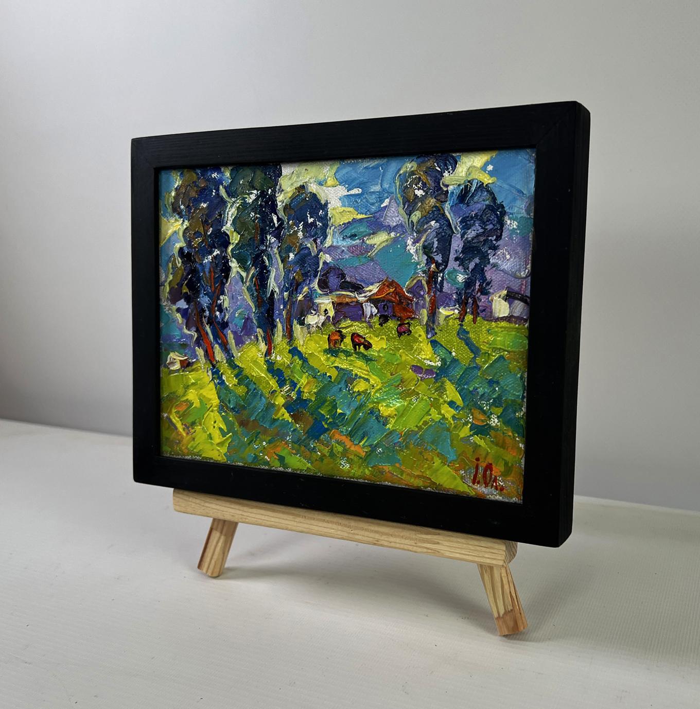 Oil painting Nature speaks in a whisper of grass by Oleksiy Ivanyuk in black frame