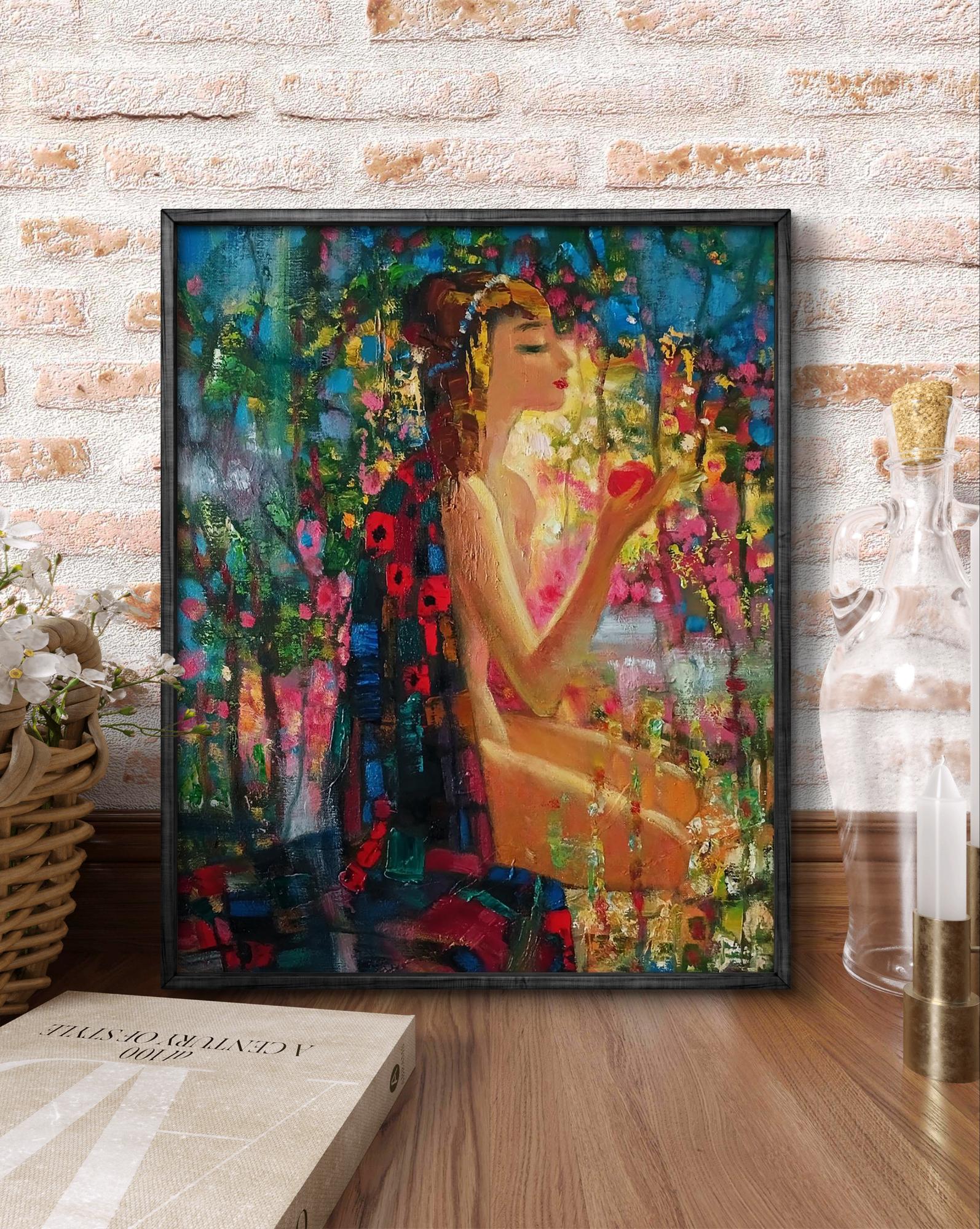 Abstract oil painting Morning Woman by Anatoly Tarabanov in black frame