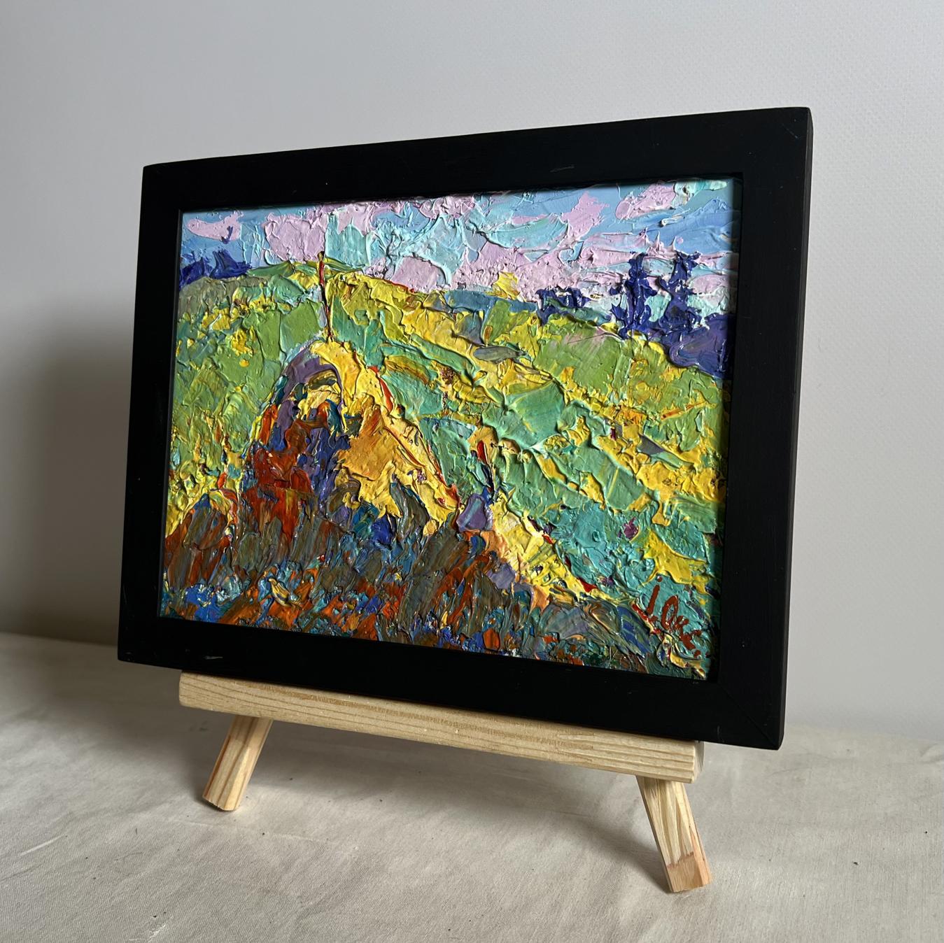 Oil painting Flowering meadows by Oksana Ivanyuk in black frame