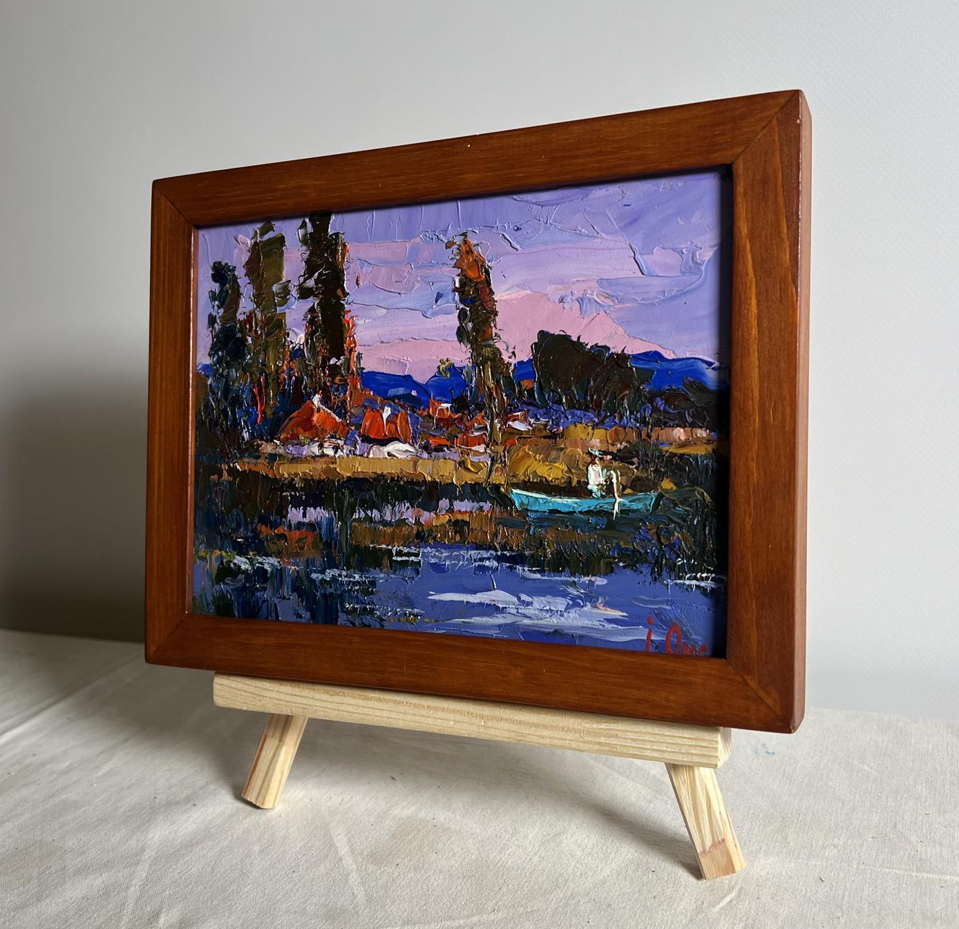 Oil painting Swimming on the Lake by Oksana Ivanyuk lakeside scene