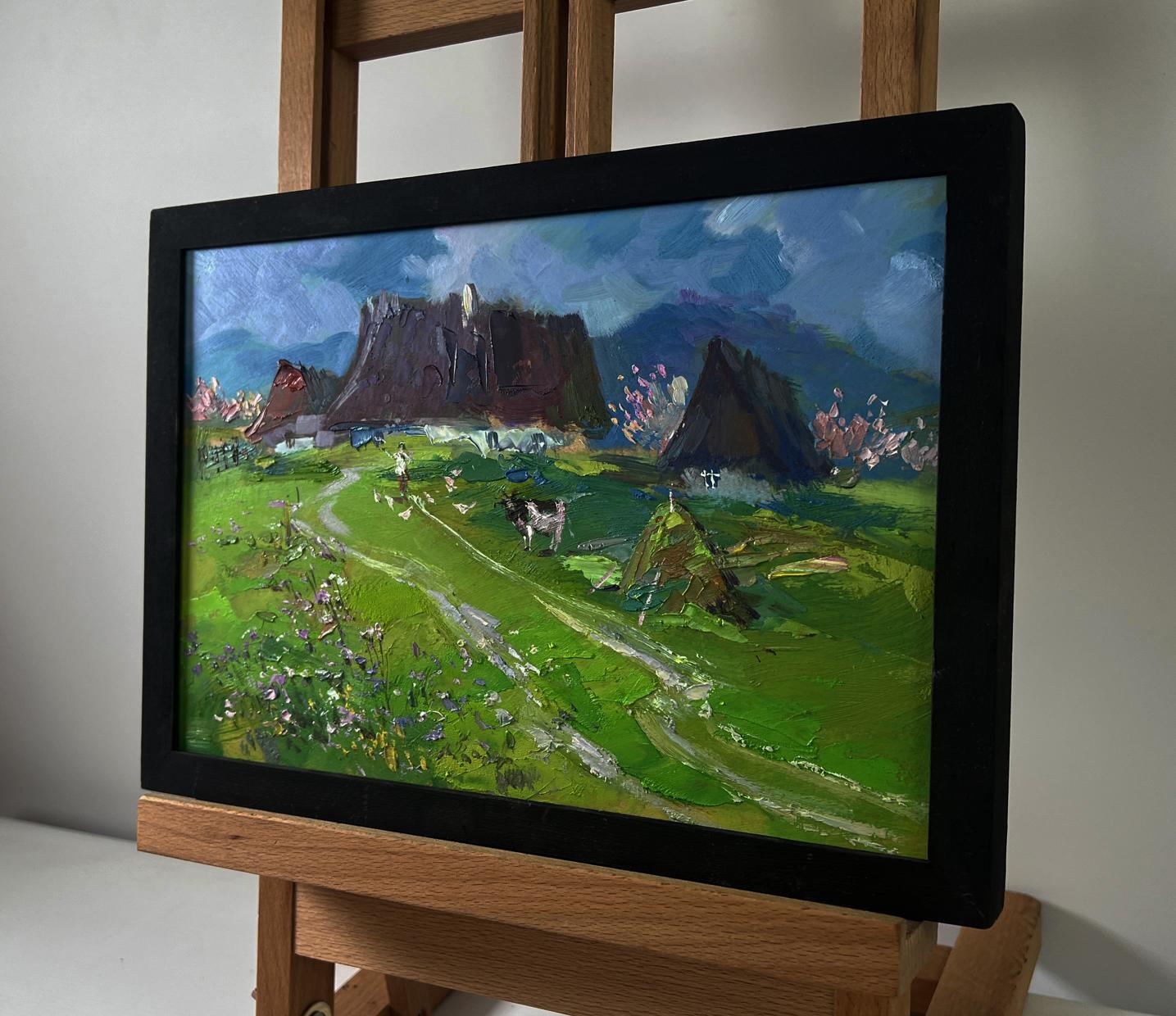 Oil painting Quiet village on a green hill by Yuriy Suprunchuk