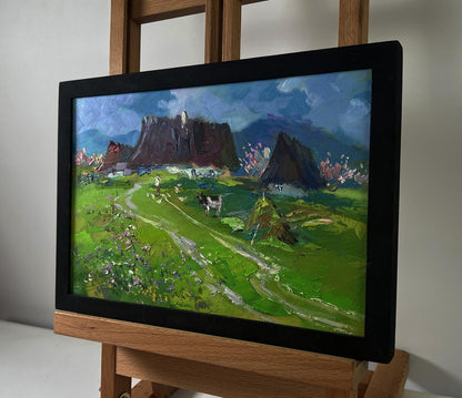 Oil painting Quiet village on a green hill by Yuriy Suprunchuk
