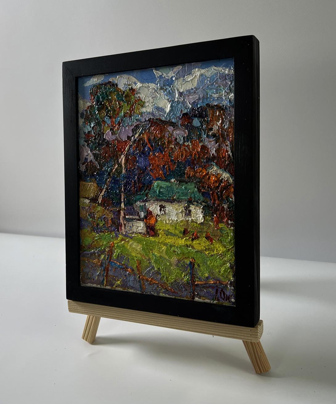 Oil painting Country day near the well by Oksana Ivanyuk, rustic autumn landscape