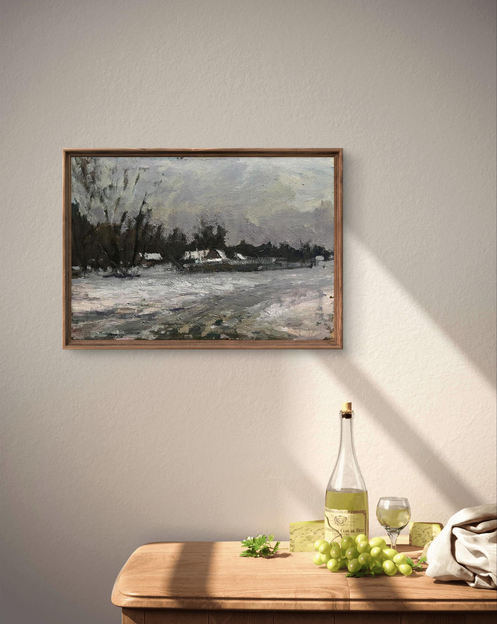 Framed oil painting After the winter snowstorm by Volodymyr Pashchenko