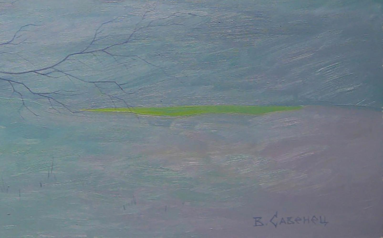 Oil painting Winter evening by Valery Savenets with lime green band