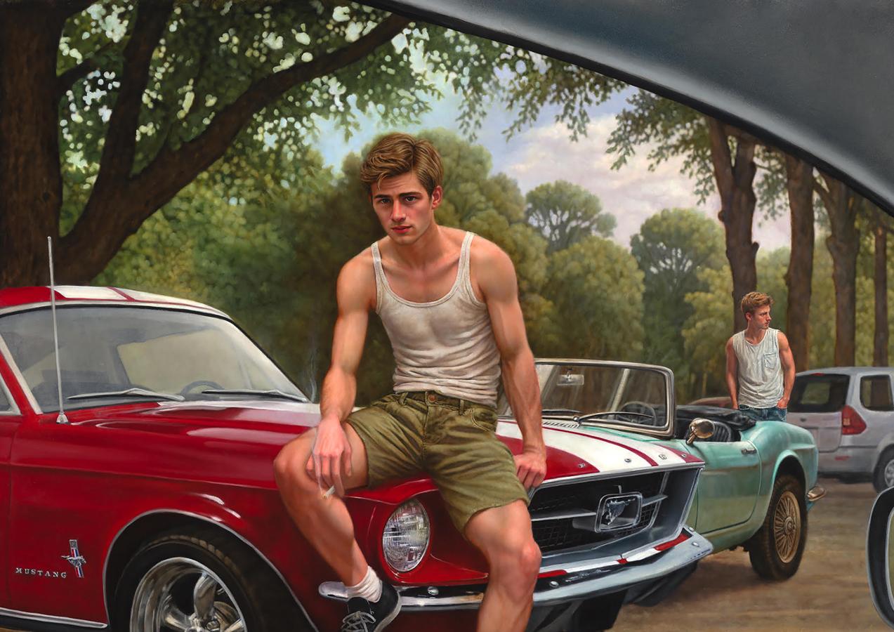 Oil painting American Boys On Cars Richard Fox