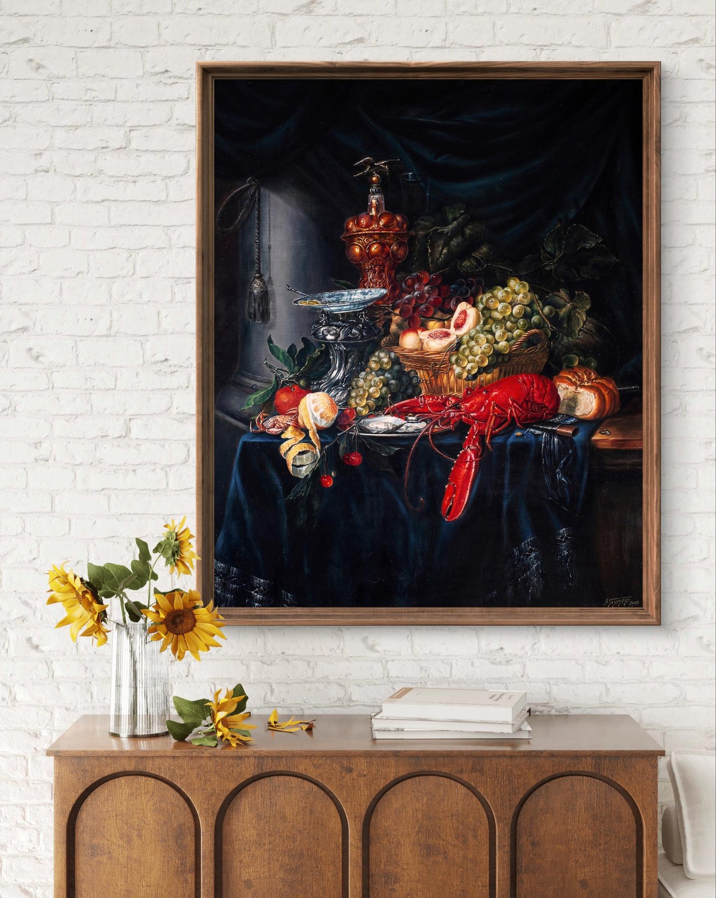 Oil painting Still Life with Golden Cup by Valeriy Bulat in dark frame