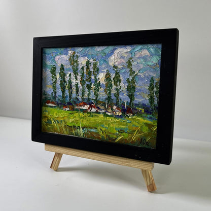 Oil painting Clouds over the village by Oksana Ivanyuk rural landscape