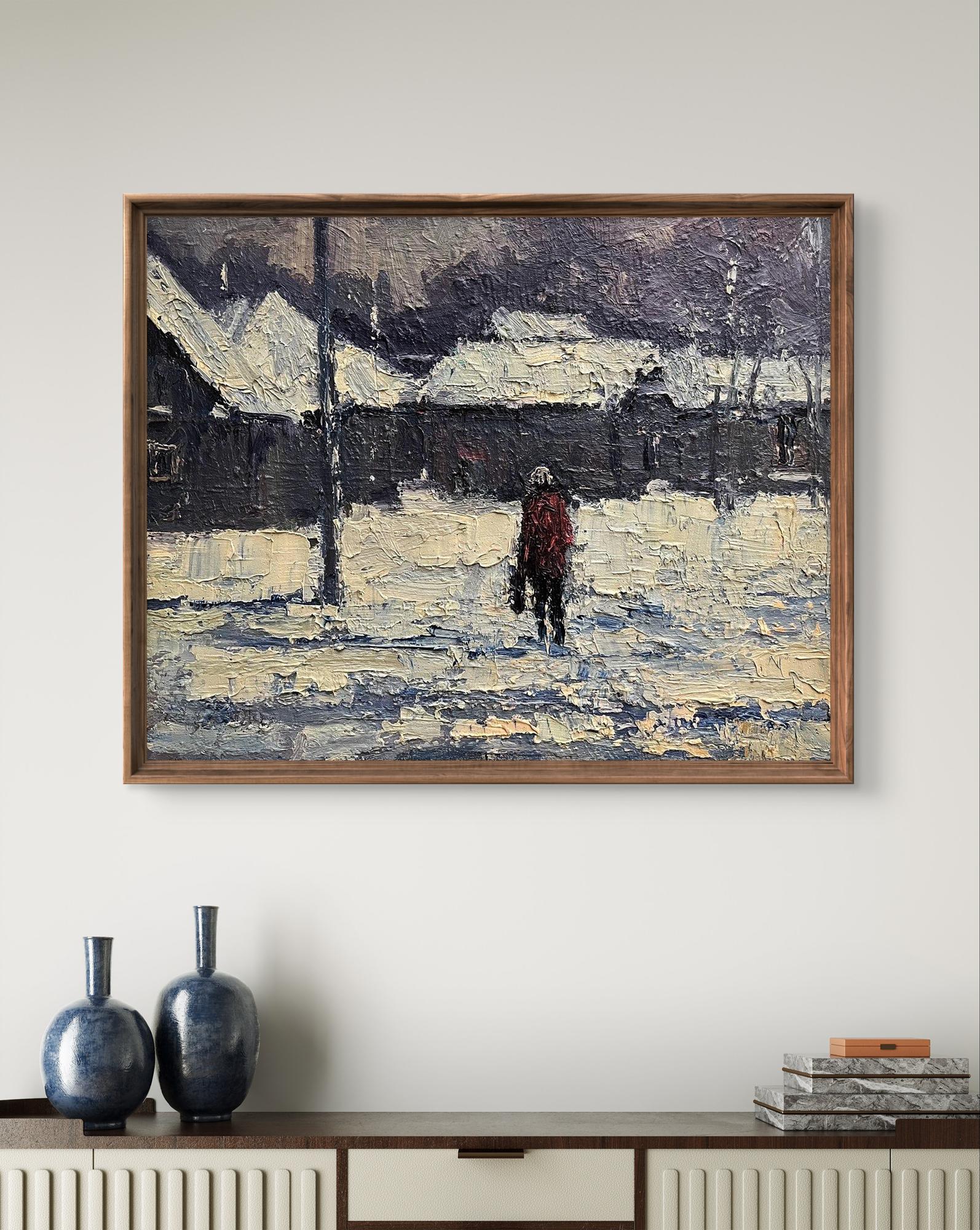 Oil painting Returning home by Volodymyr Pashchenko snowy village scene