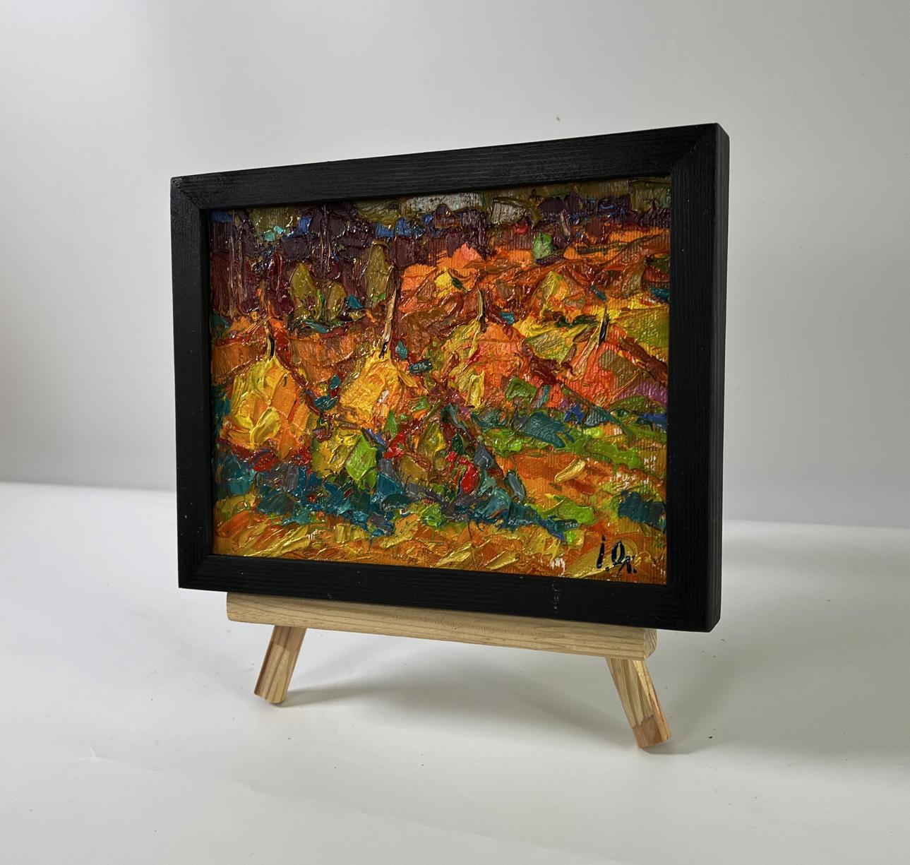 Oil painting Evening in the fields by Oleksiy Ivanyuk in black frame