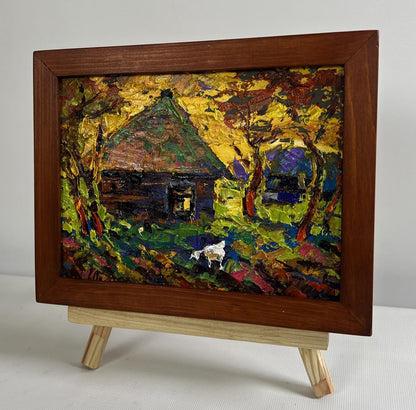 Oil painting Warm evening in the village by Oleksiy Ivanyuk in wooden frame