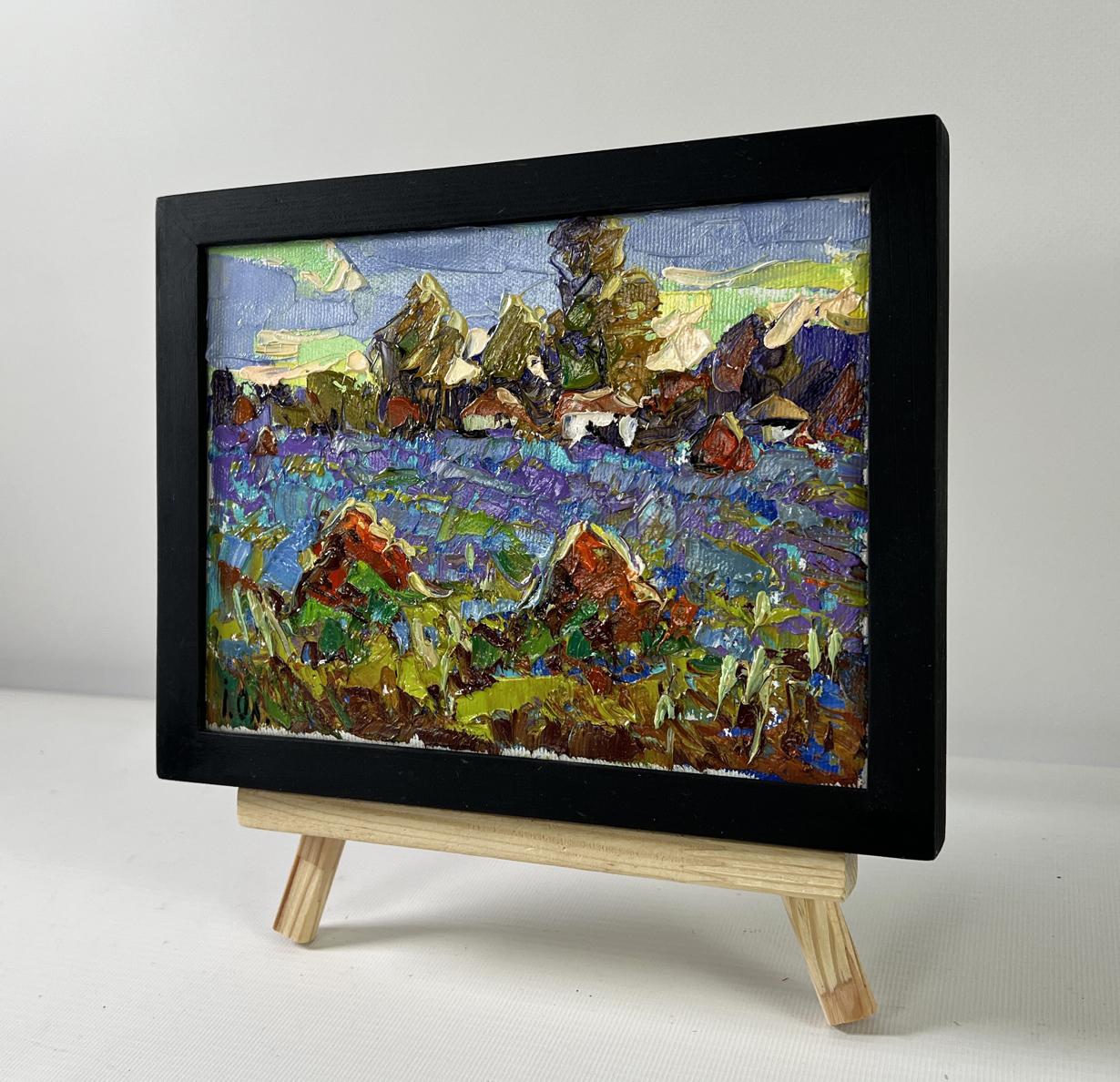 Oil painting Edge of the Village by Oleksiy Ivanyuk in black frame