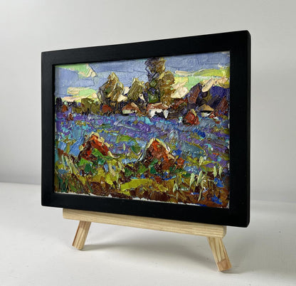 Oil painting Edge of the Village by Oleksiy Ivanyuk in black frame