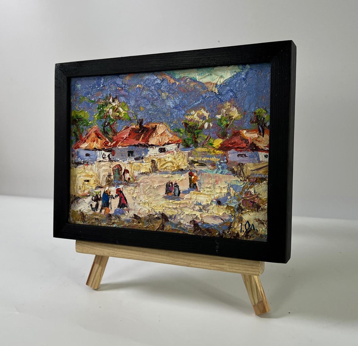 Oil painting Sunny village street by Oleksiy Ivanyuk on wooden easel