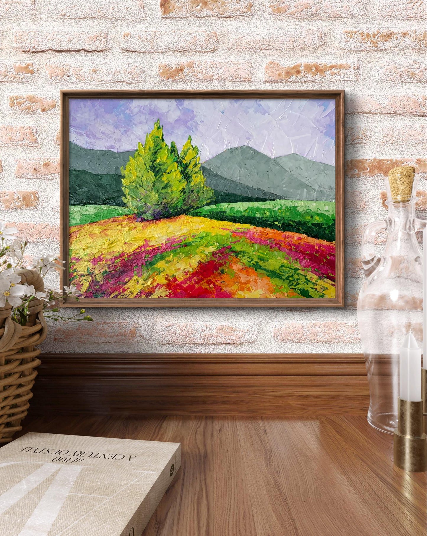 Oil painting Road to the mountains V. Zadorozhnya in wooden frame