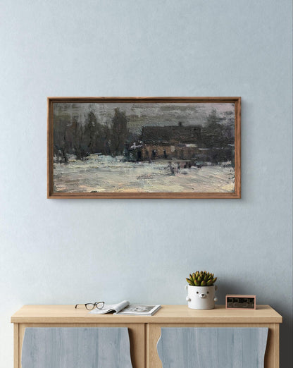 Oil painting In peace Volodymyr Pashchenko snowy landscape in wooden frame