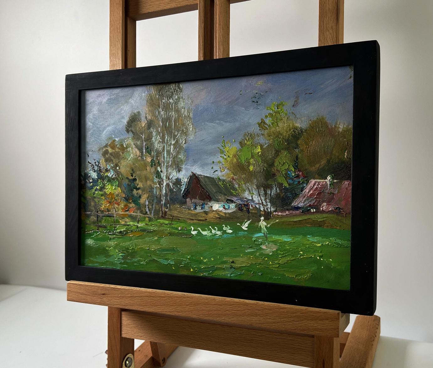 Oil painting Country geese by Yuriy Suprunchuk rural landscape