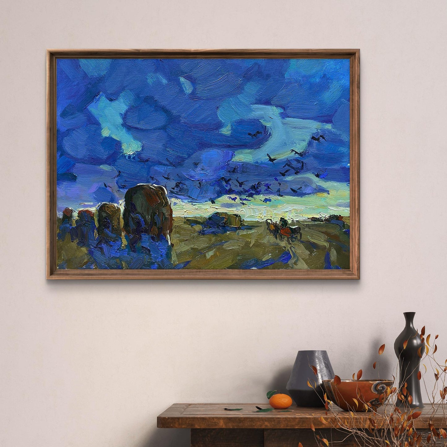 Oil painting The Long Road Home by Oleksiy Ivanyuk in wooden frame
