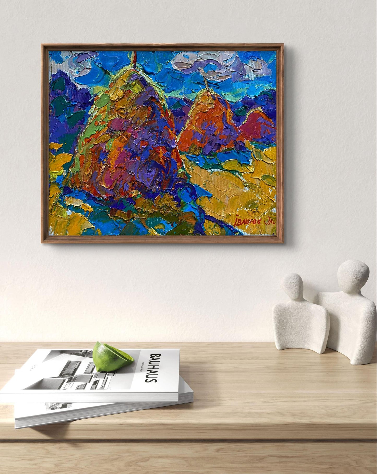 Vibrant impressionist oil painting of haystacks in summer field by Oleksiy Ivanyuk