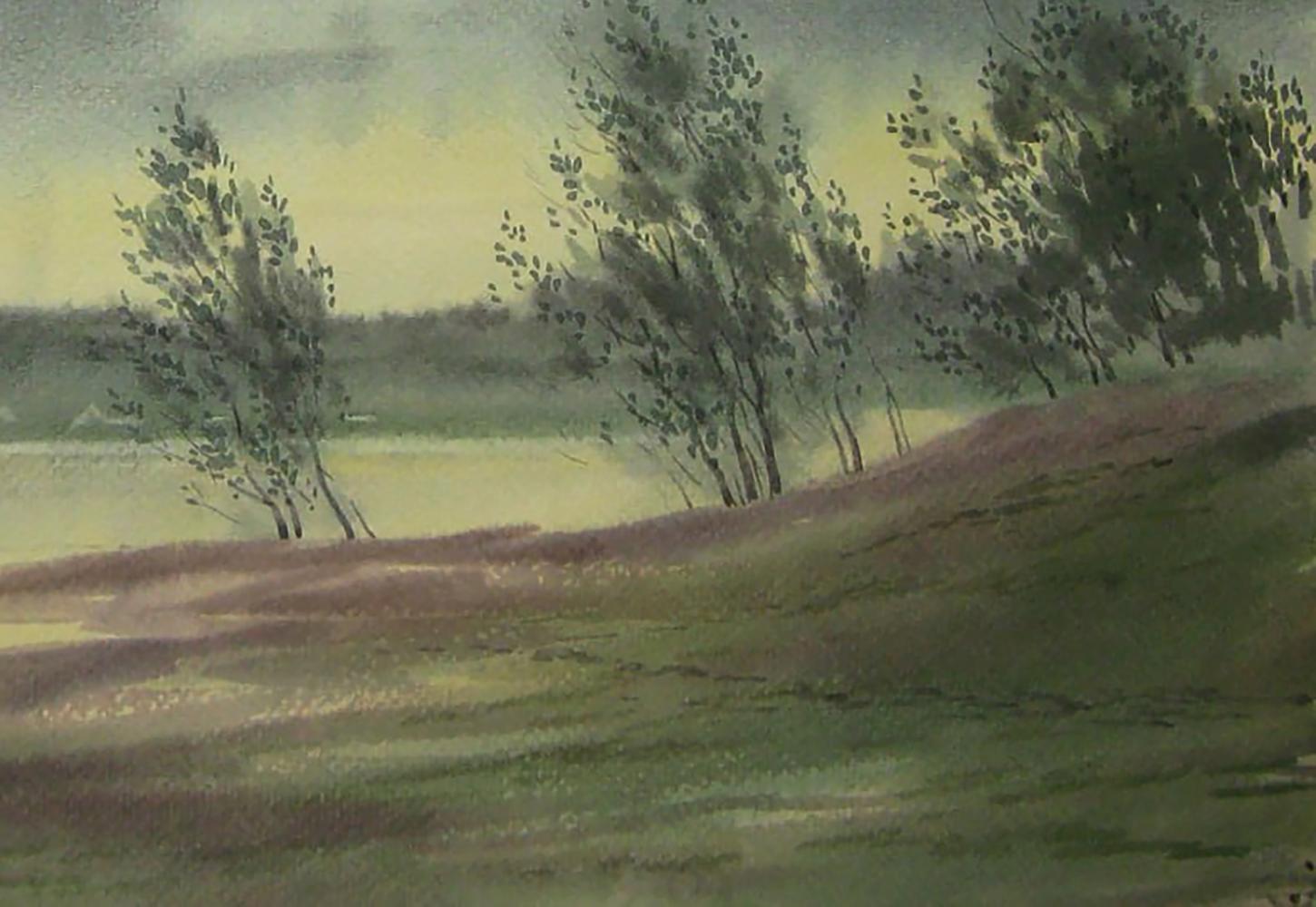 Watercolor painting Strong wind on the river by Valery Savenets