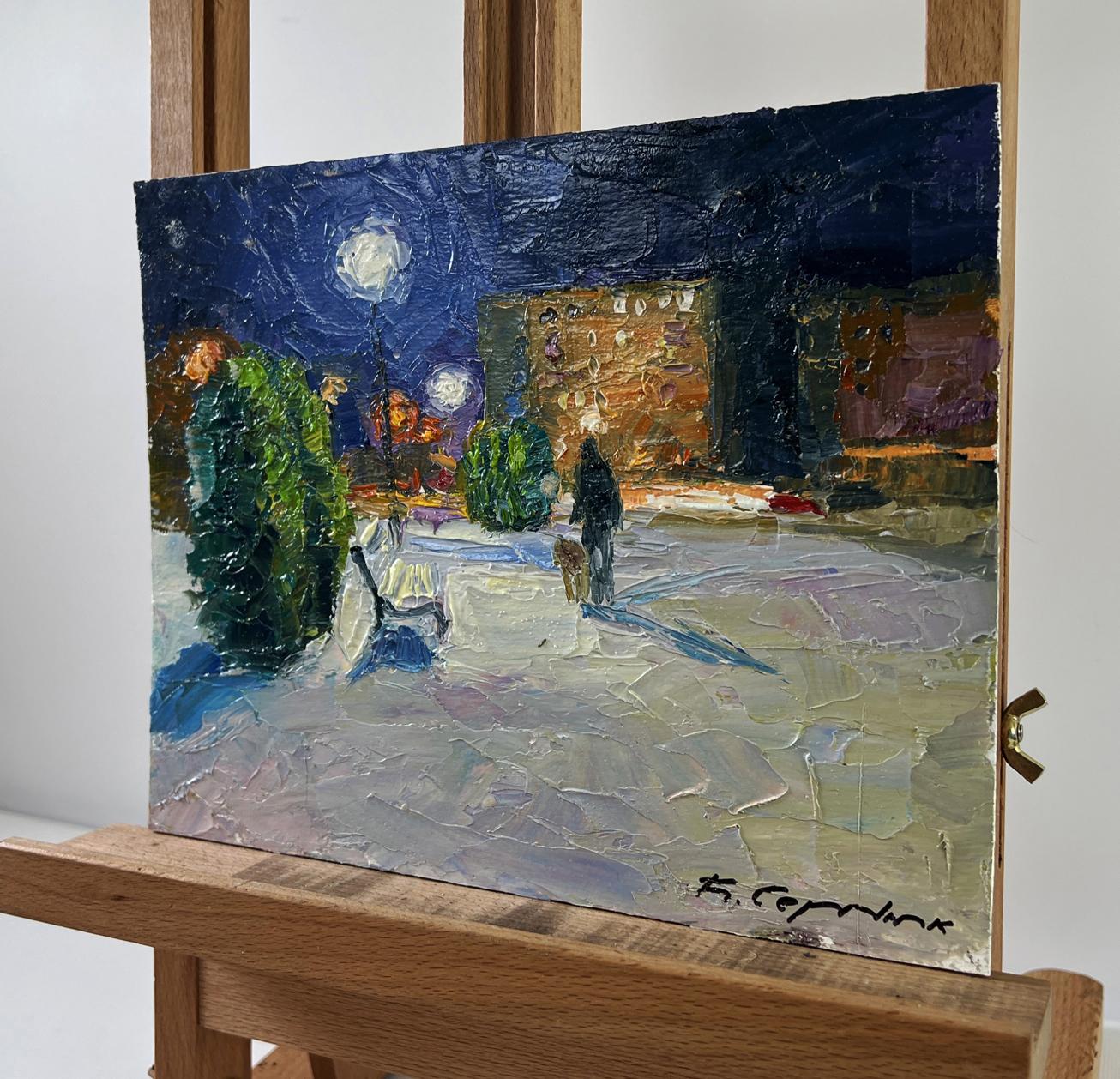 Oil painting Park before night by Boris Serdyuk snowy street scene
